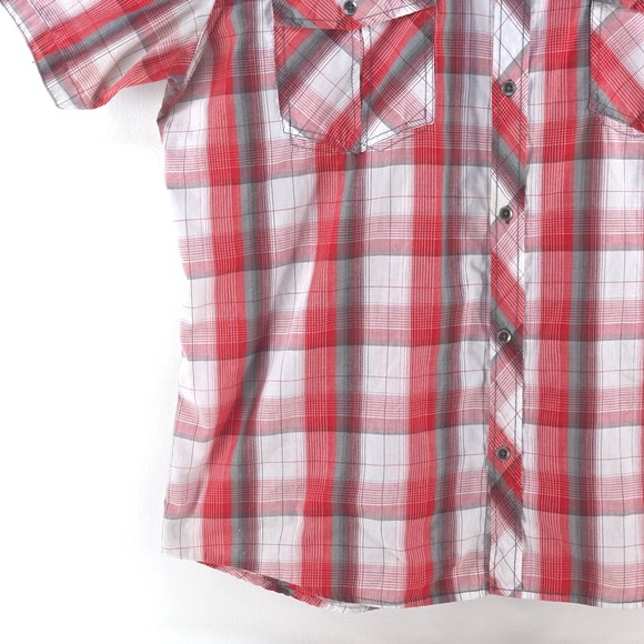 Rock & Republic Plaid Pearl Snap Shirt XXL Red Gray Western Short Sleeve Casual - Picture 13 of 16